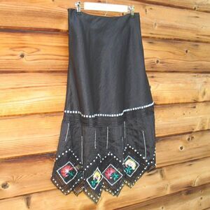 NWOT Black Beaded A Line Linen Skirt